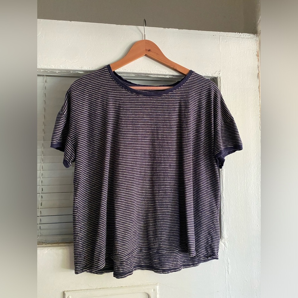 Eileen Fisher Hemp/ Organic Cotton Navy and White Striped Tee